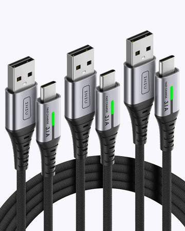INIU D5C QC3.0 Cable USB tipo C de carga rápida (1.6 + 6.6 + 6.6 pies, paquete de 3)